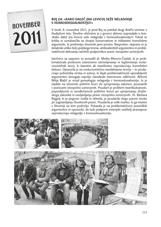 NOVEMBER 2011: Boj za: »Kako daleč (na levico) seže nelagodje s homoseksualnostjo?«