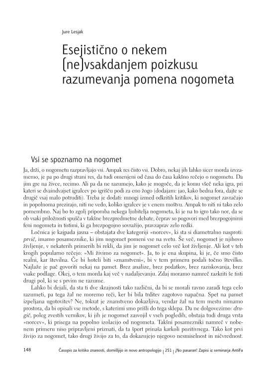 Esejistično o nekem (ne)vsakdanjem poizkusu razumevanja pomena nogometa