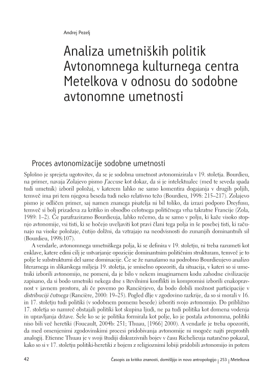 Analysis of the Art Polity of ACC Metelkova in Relation to Autonomous Contemporary Art