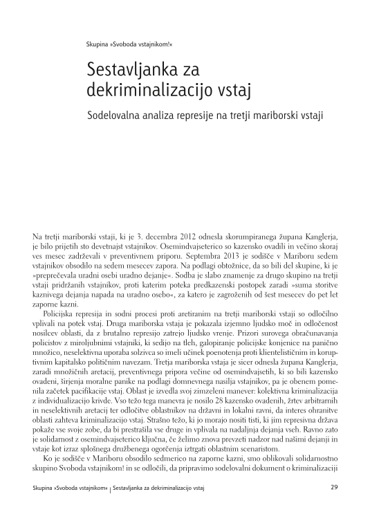 Sestavljanka za dekriminalizacijo vstaj: sodelovalna analiza represije na tretji mariborski vstaji 