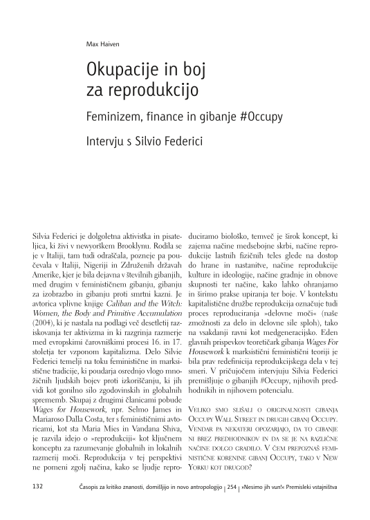 Occupations and the struggle for reproduction: feminism, finance and the #Occupy movement: Interview with Silvia Federici 