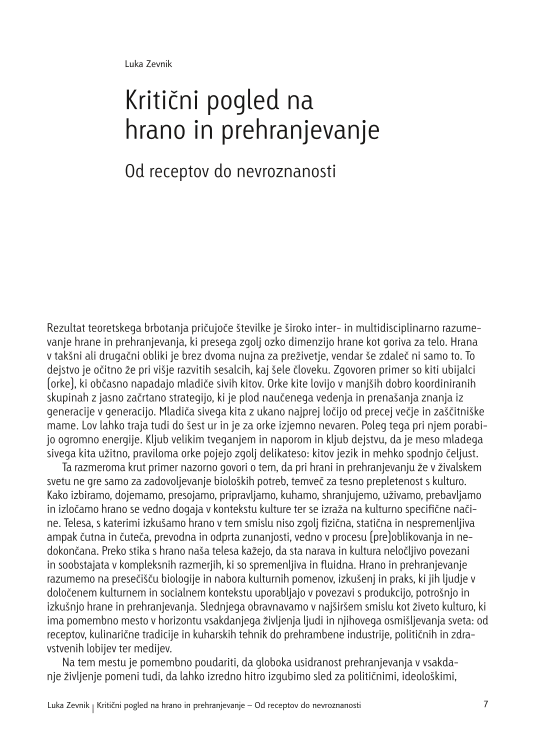 Kritični pogled na hrano in prehranjevanje: od receptov do nevroznanosti