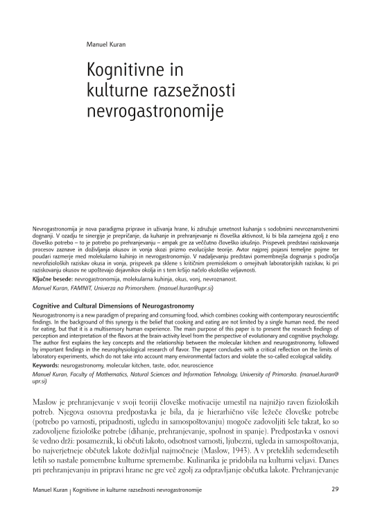 Cognitive and Cultural Dimensions of Neurogastronomy