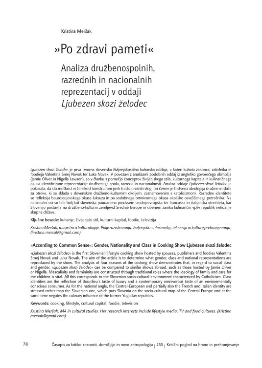 »Po zdravi pameti«: Analiza družbenospolnih, razrednih in nacionalnih reprezentacij v oddaji Ljubezen skozi želodec