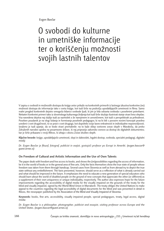 O svobodi do kulturne in umetniške informacije ter o koriščenju možnosti svojih lastnih talentov