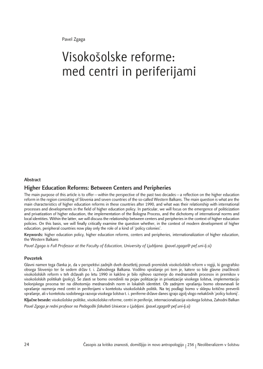 Higher Education Reforms: Between Centers and Peripheries