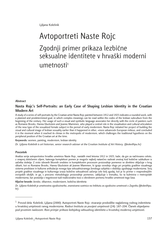 Avtoportreti Naste Rojc Zgodnji primer prikaza lezbične seksualne identitete v hrvaški moderni umetnosti