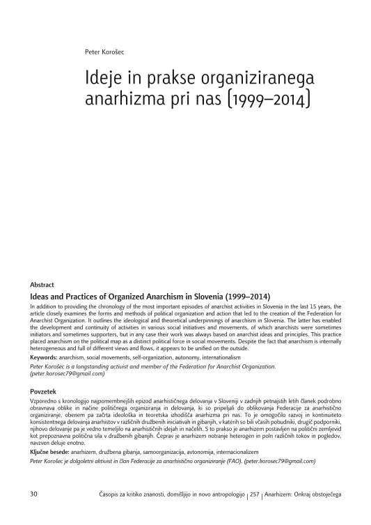 Ideje in prakse organiziranega anarhizma pri nas (1999–2014)