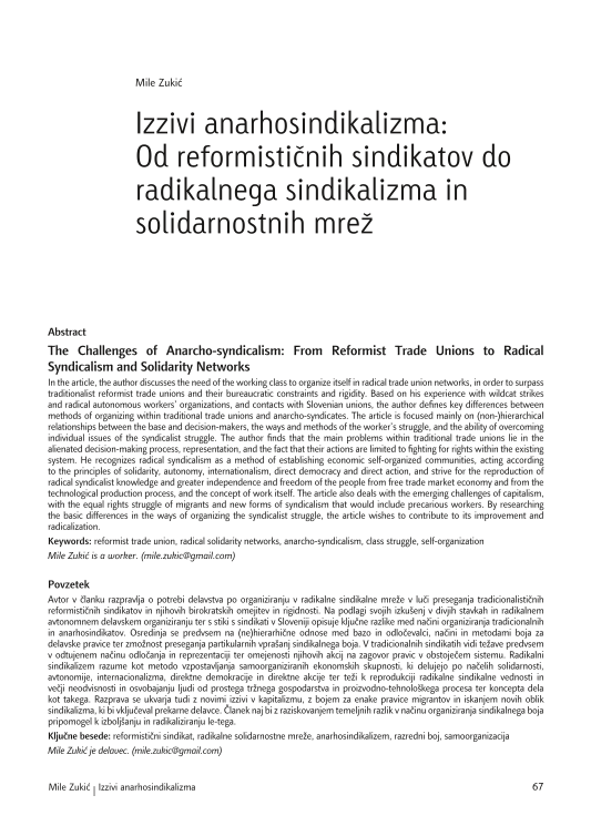 Izzivi anarhosindikalizma: Od reformističnih sindikatov do radikalnega sindikalizma in solidarnostnih mrež