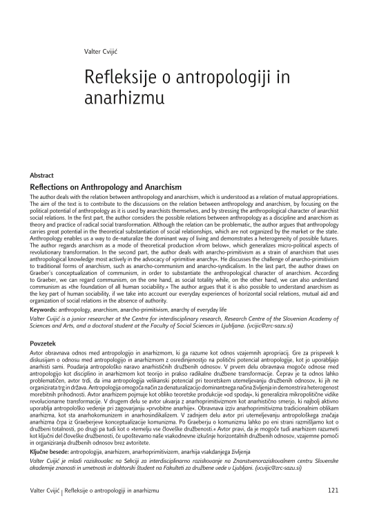 Refleksije o antropologiji in anarhizmu