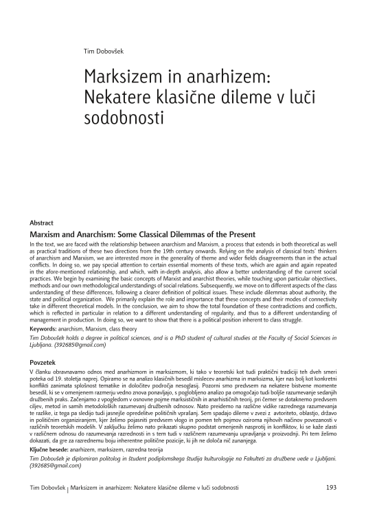 Marksizem in anarhizem: Nekatere klasične dileme v luči sodobnosti