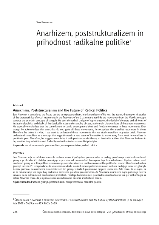 Anarhizem, poststrukturalizem in prihodnost radikalne politike