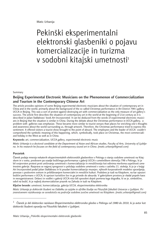 Pekinški eksperimentalni elektronski glasbeniki o pojavu komercializacije in turizma v sodobni kitajski umetnosti