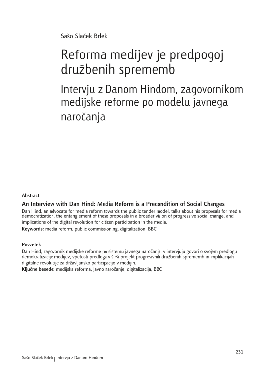 Reforma medijev je predpogoj družbenih sprememb: Intervju z Danom Hindom, zagovornikom medijske reforme po modelu javnega naročanja