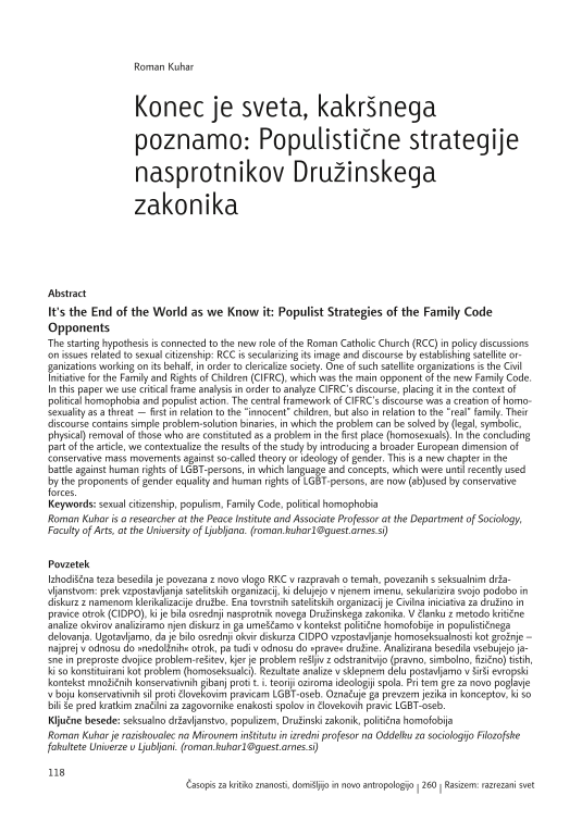 Konec je sveta, kakršnega poznamo: Populistične strategije nasprotnikov Družinskega zakonika