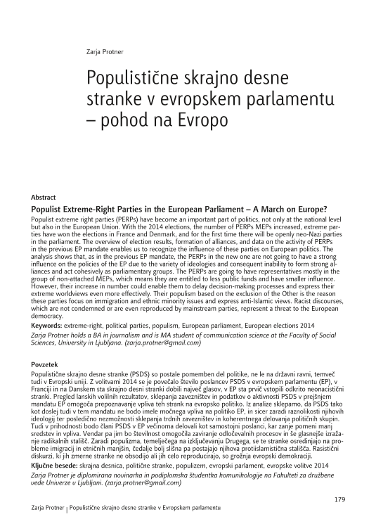 Populistične skrajno desne stranke v evropskem parlamentu – pohod na Evropo