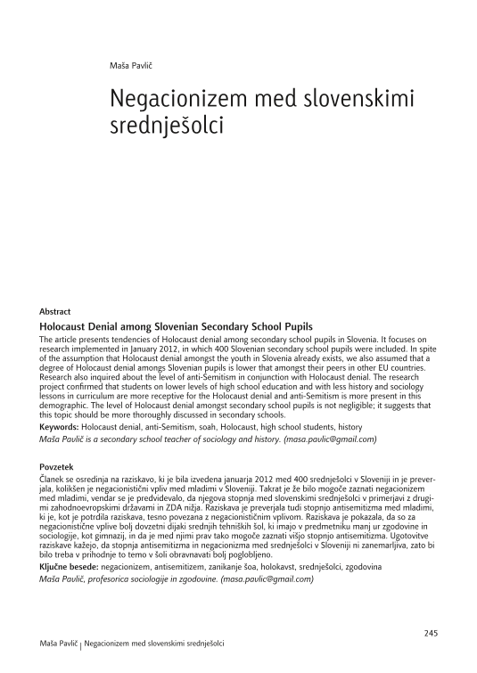 Negacionizem med slovenskimi srednješolci 