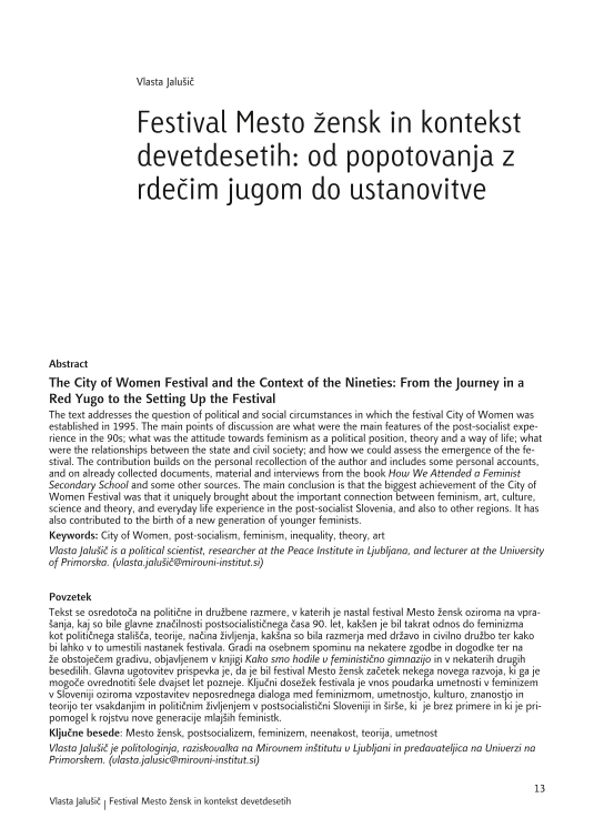 Festival Mesto žensk in kontekst devetdesetih: od popotovanja z rdečim jugom do ustanovitve