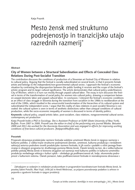 City of Women between a Structural Subordination and Effects of Concealed Class Relations During Post-Socialist Transition