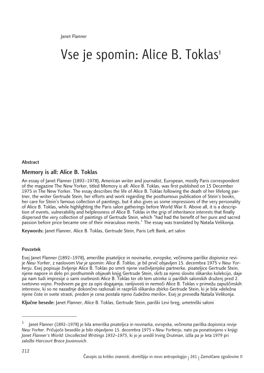 Vse je spomin: Alice B. Toklas