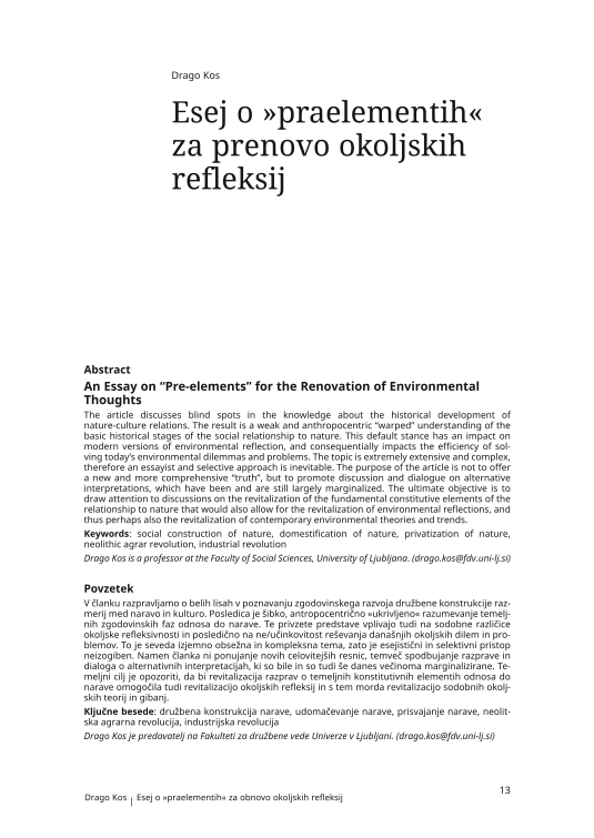 Esej o »praelementih« za prenovo okoljskih refleksij