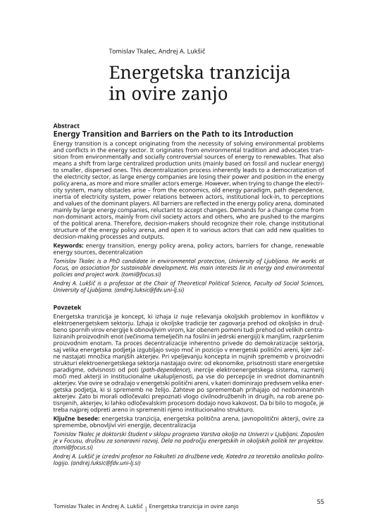 Energy Transition and Barriers on the Path to its Introduction