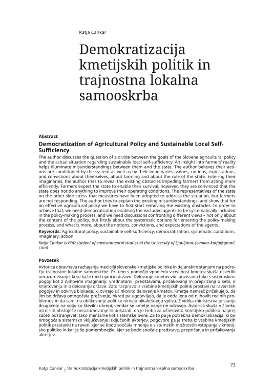 Demokratizacija kmetijskih politik in trajnostna lokalna samooskrba