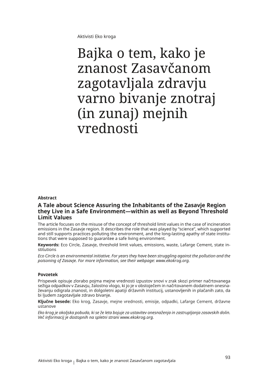 A Tale about Science Assuring the Inhabitants of the Zasavje Region they Live in a Safe Environment—within as well as Beyond Threshold Limit Values