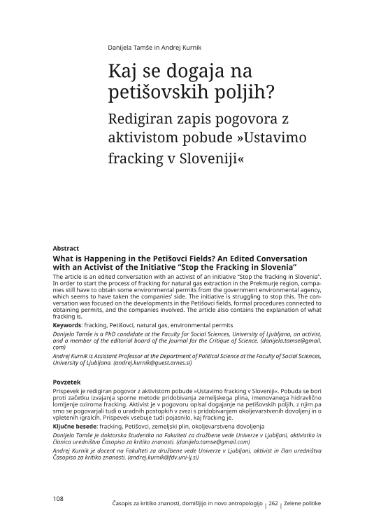 Kaj se dogaja na petišovskih poljih? Redigiran zapis pogovora z aktivistom pobude »Ustavimo fracking v Sloveniji«