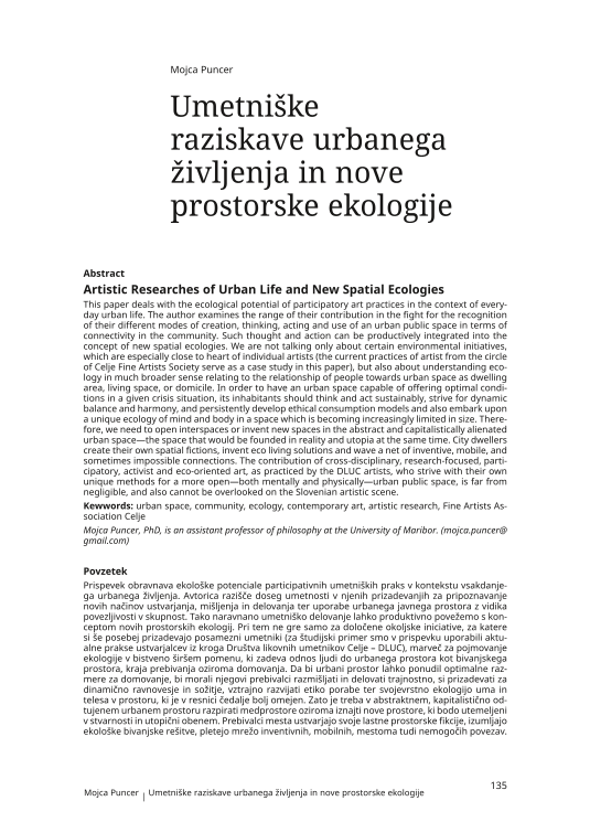 Umetniške raziskave urbanega življenja in nove prostorske ekologije