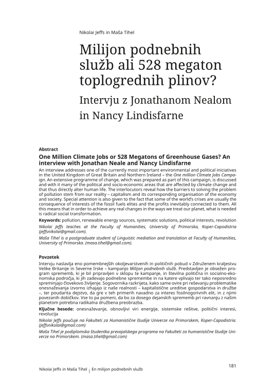 Milijon podnebnih služb ali 528 megaton toplogrednih plinov? Intervju z Jonathanom Nealom in Nancy Lindisfarne