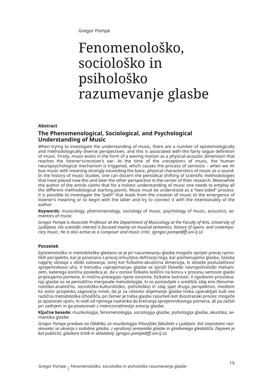 Fenomenološko, sociološko in psihološko razumevanje glasbe