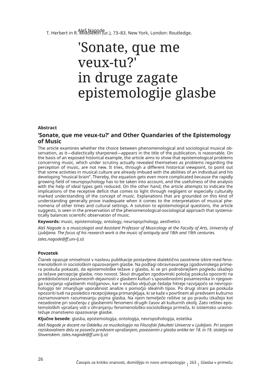 'Sonate, que me veux-tu?' in druge zagate epistemologije glasbe