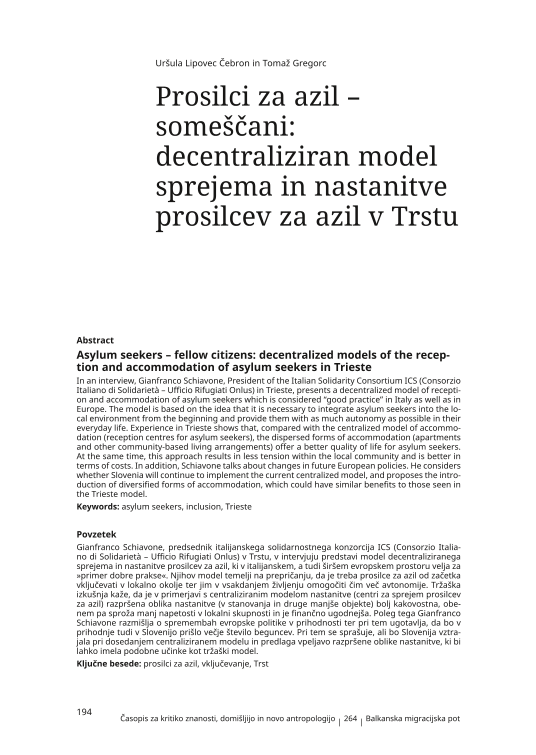 Prosilci za azil - someščani: decentraliziran model sprejema in nastanitve prosilcev za azil v Trstu