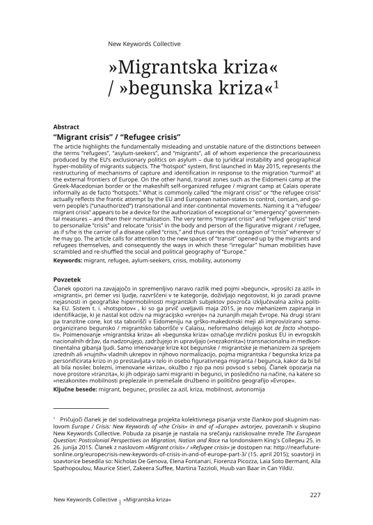 »Migrantska kriza« / »begunska kriza«