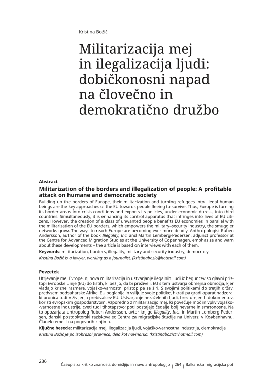 Militarizacija mej in ilegalizacija ljudi: dobičkonosni napad na človečno in demokratično družbo