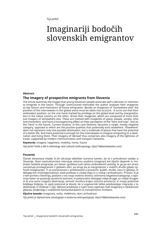 Imaginariji bodočih slovenskih emigrantov