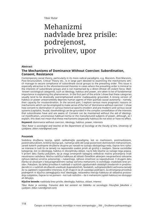 The Mechanisms of Dominance Without Coercion: Subordination, Consent, Resistance