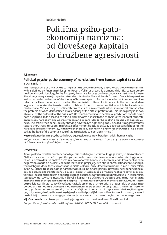 Political psycho-patho-economy of narcissism: From human capital to social aggression