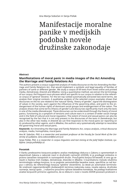 Manifestacije moralne panike v medijskih podobah novele družinske zakonodaje