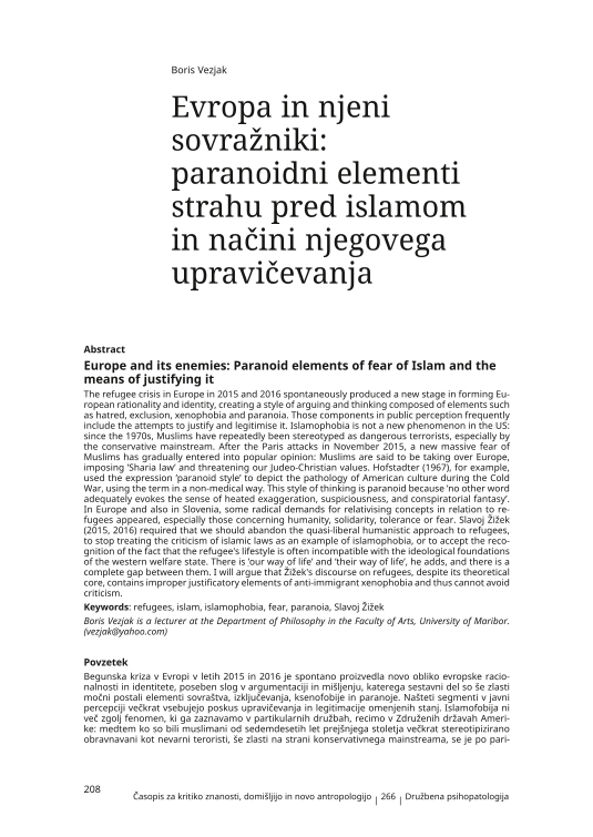 Evropa in njeni sovražniki: paranoidni elementi strahu pred islamom in načini njegovega upravičevanja