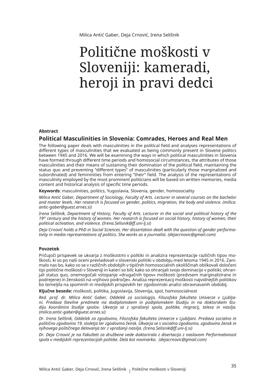 Politične moškosti v Sloveniji: kameradi, heroji in pravi dedci