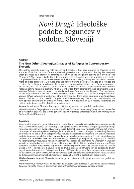 Novi Drugi: Ideološke podobe beguncev v sodobni Sloveniji