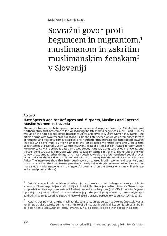 Sovražni govor proti beguncem in migrantom, muslimanom in zakritim muslimanskim ženskam v Sloveniji