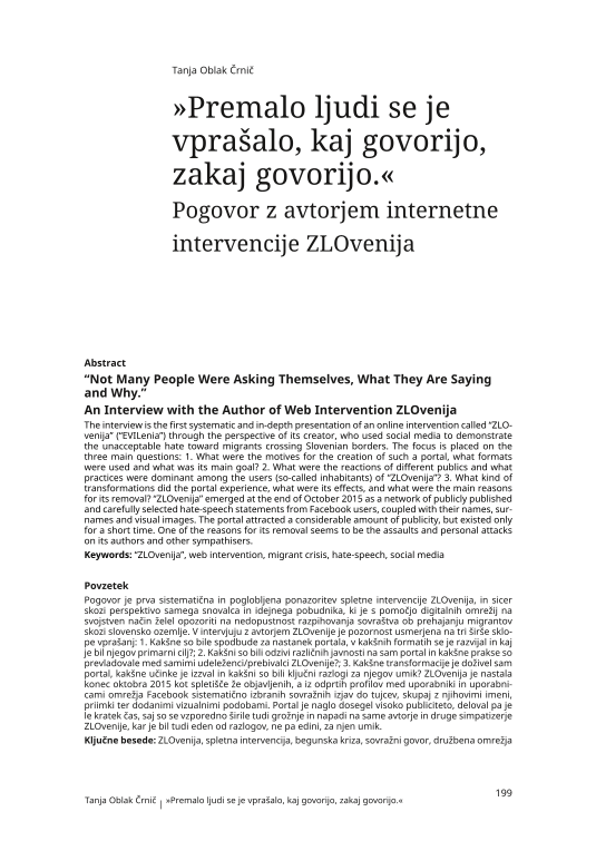 “Not Many People Were Asking Themselves, What They Are Saying and Why.” An Interview with the Author of Web Intervention ZLOvenija