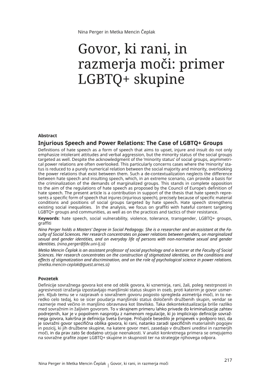 Govor, ki rani, in razmerja moči: primer LGBTQ+ skupine