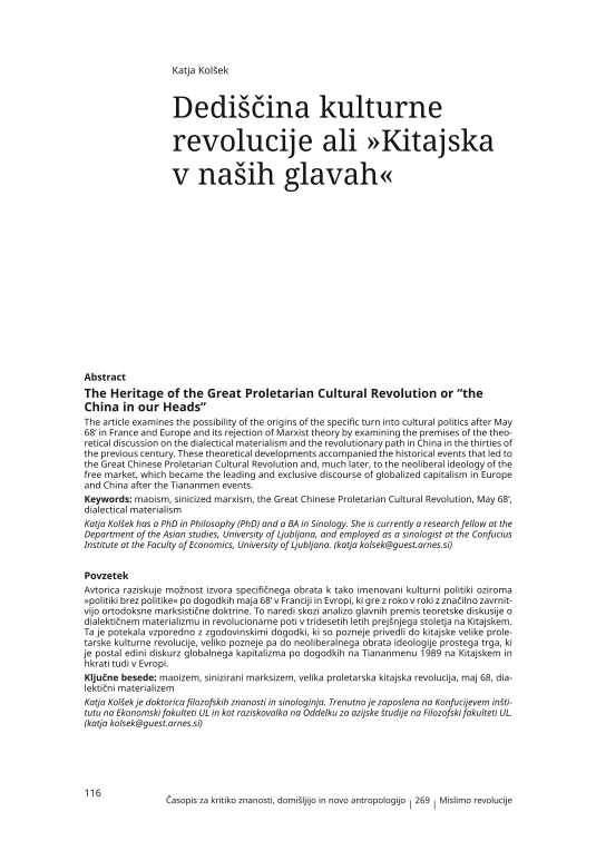 Dediščina kulturne revolucije ali »Kitajska v naših glavah«