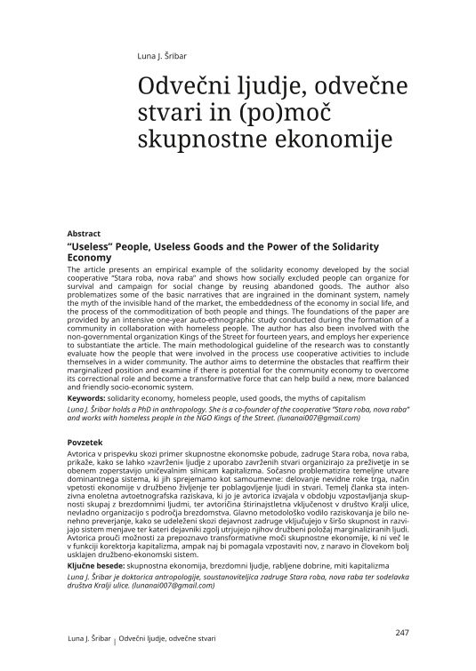 Odvečni ljudje, odvečne stvari in (po)moč skupnostne ekonomije