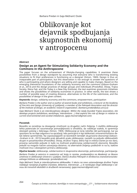 Oblikovanje kot dejavnik spodbujanja skupnostnih ekonomij v antropocenu