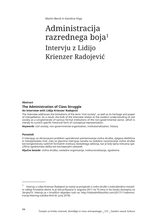 The Administration of Class Struggle: An Interview with Lidija Krienzer Radojević